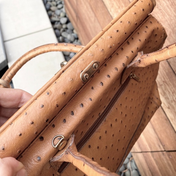 Camel tone, Ostrich-look, Italian Leather Satchel - Picture 6 of 9
